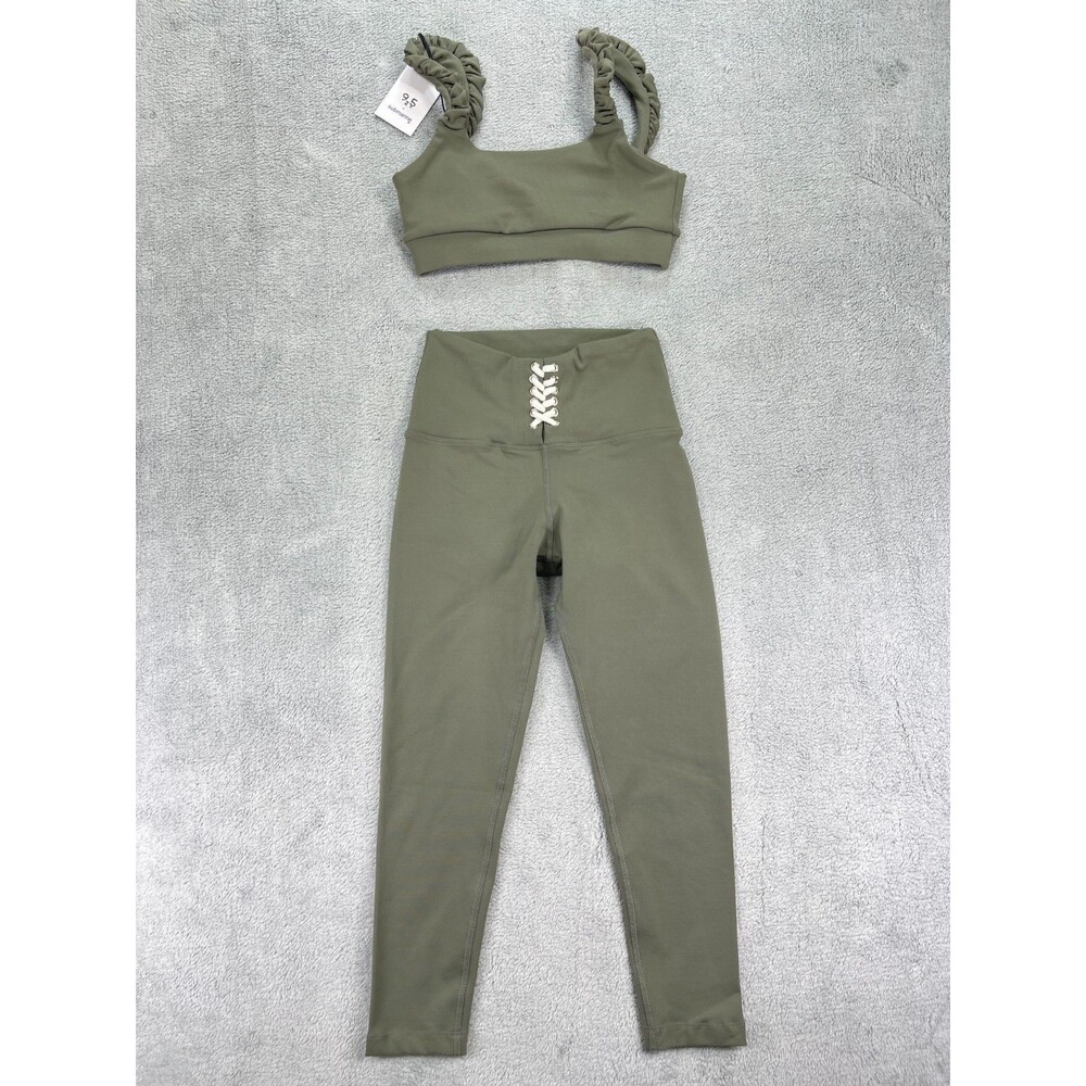 925 Fit Submarine 2 Piece Leggings And Bra Set Girls 12 Sage Green Skinny Leg